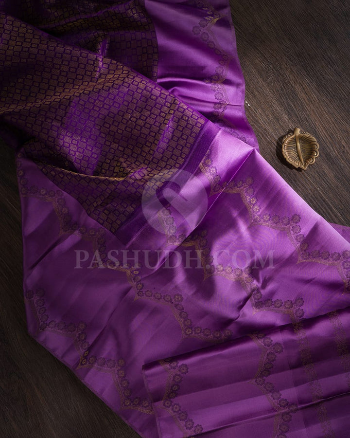 Plum And Violet Kanjivaram Silk Saree-D610(B)