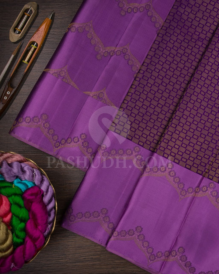 Plum And Violet Kanjivaram Silk Saree-D610(B)