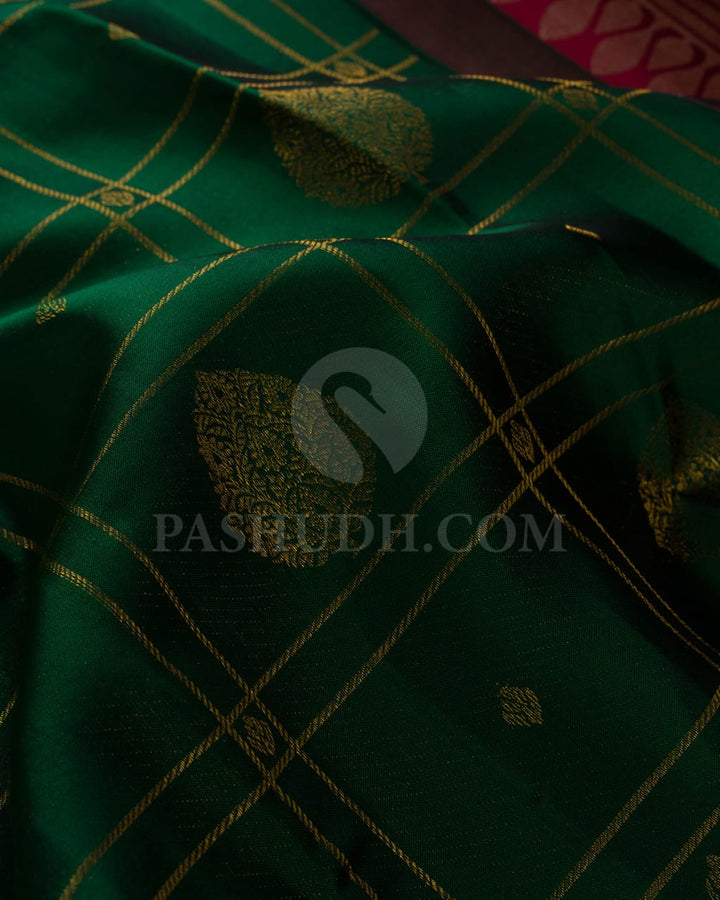 Bottle Green With Maroon Kanjivaram Silk Saree-D638(A)