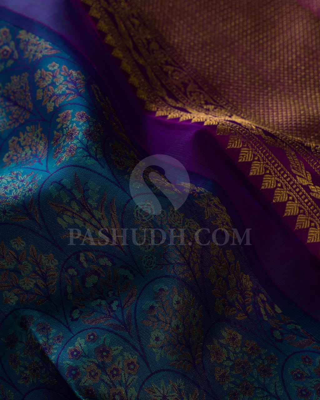 Peacock Blue And Violet Kanjivaram Silk Saree-D621(D)