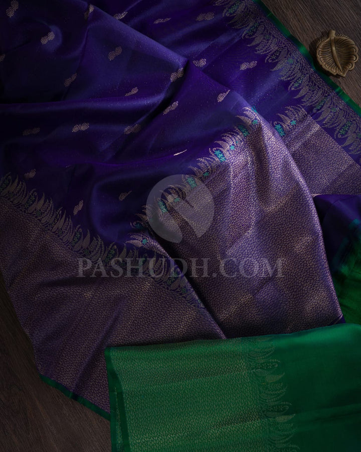 Royal Blue And Bottle Green Kanjivaram Silk Saree-DJ373(A)