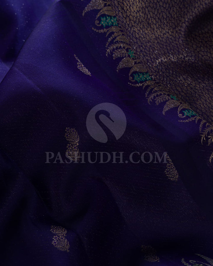 Royal Blue And Bottle Green Kanjivaram Silk Saree-DJ373(A)