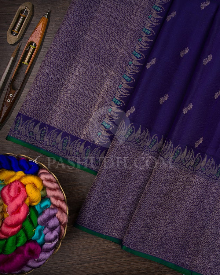 Royal Blue And Bottle Green Kanjivaram Silk Saree-DJ373(A)