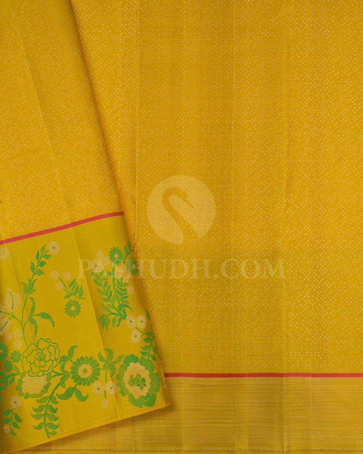 Turquoise Blue With Mustard Yellow Kanjivaram Silk Saree-DJ344(I)