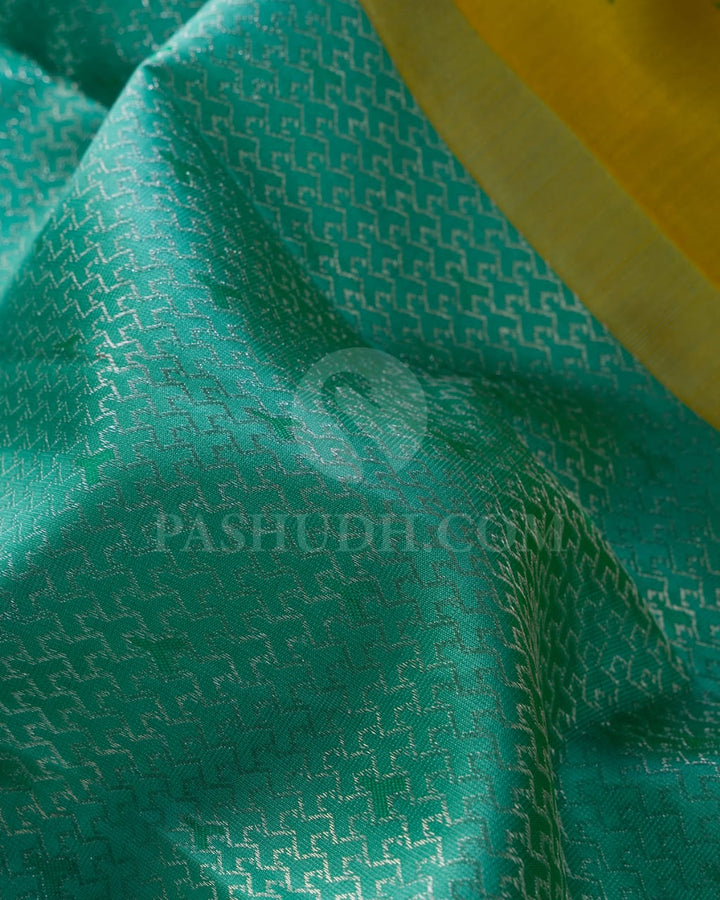 Turquoise Blue With Mustard Yellow Kanjivaram Silk Saree-DJ344(I)