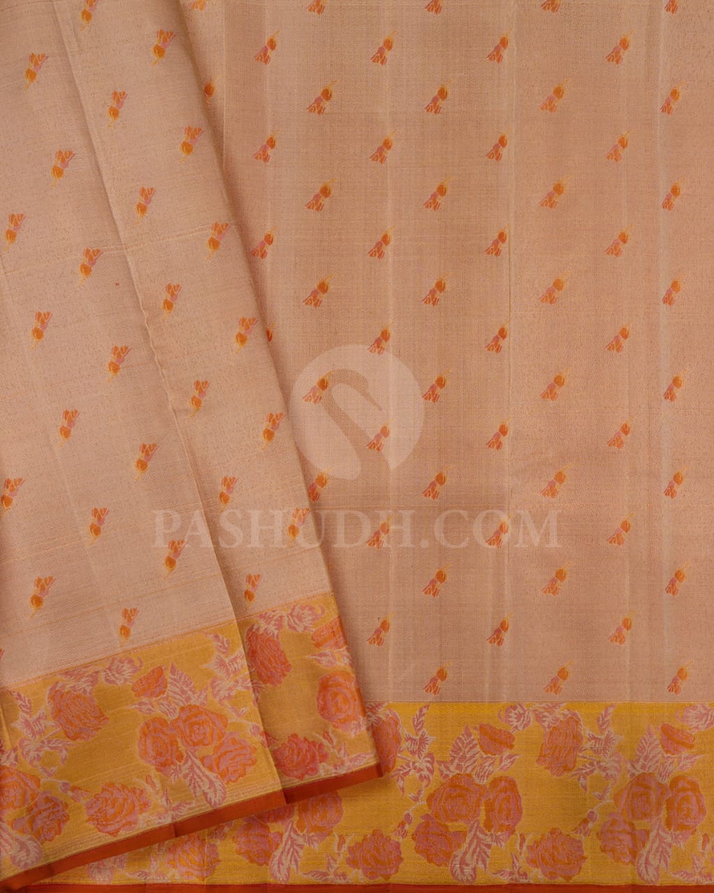 Peachy Pink And Golden Mustard Kanjivaram Silk Saree-DJ351(I)