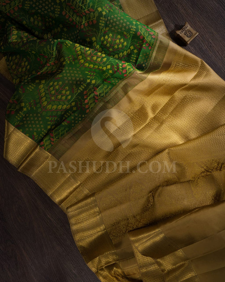Dark Green And Mustard Kanjivaram Silk Saree-DJ363(B)