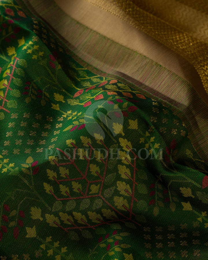 Dark Green And Mustard Kanjivaram Silk Saree-DJ363(B)