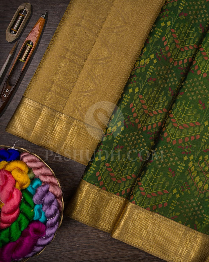 Dark Green And Mustard Kanjivaram Silk Saree-DJ363(B)