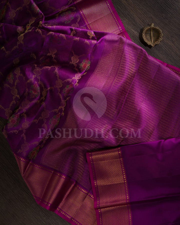 Violet With Magenta Kanjivaram Silk Saree-DJ372(A)