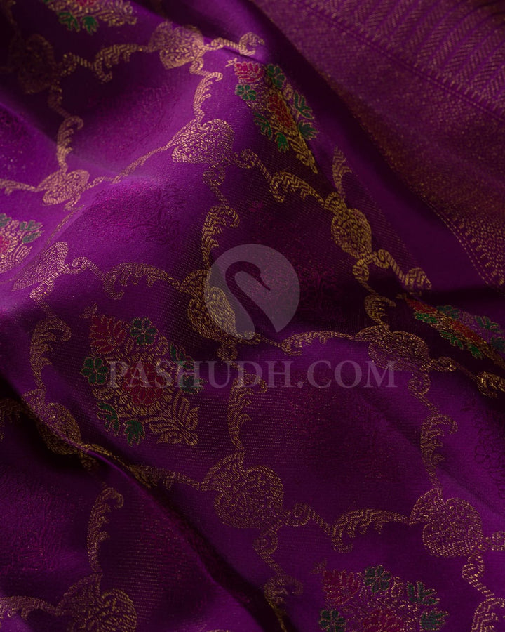 Violet With Magenta Kanjivaram Silk Saree-DJ372(A)