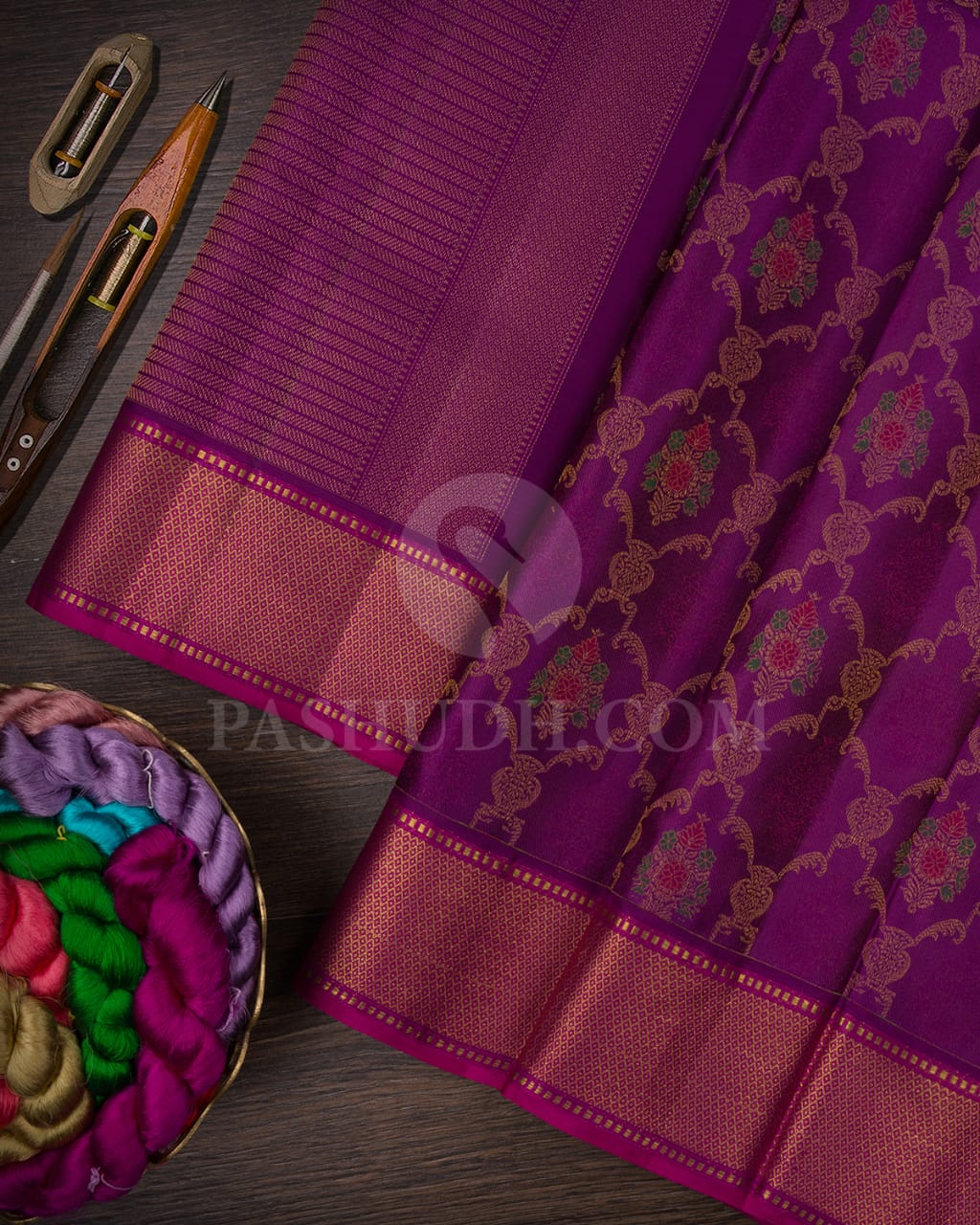 Violet With Magenta Kanjivaram Silk Saree-DJ372(A)