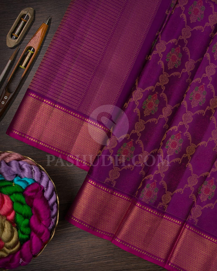 Violet With Magenta Kanjivaram Silk Saree-DJ372(A)