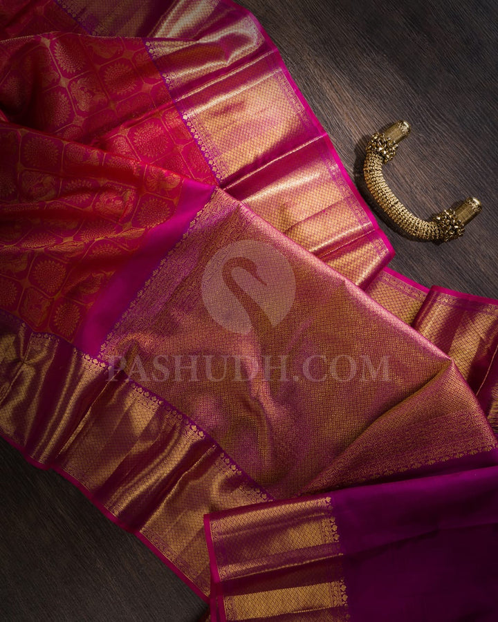 Orange Shot Pink With Magenta Kanjivaram Silk Saree-D549(B)
