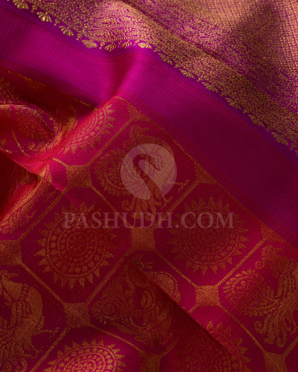 Orange Shot Pink With Magenta Kanjivaram Silk Saree-D549(B)