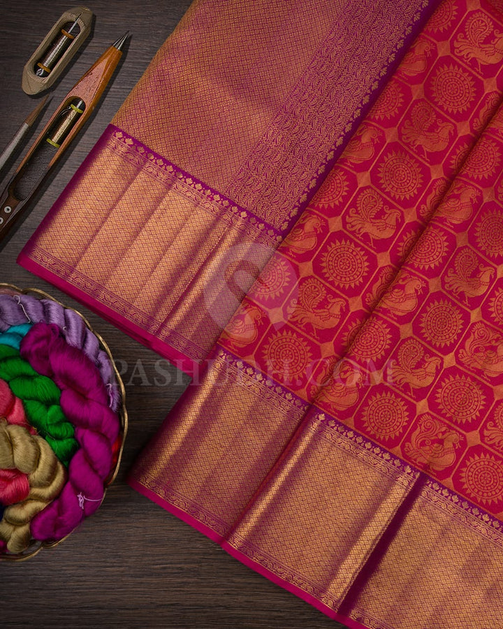 Orange Shot Pink With Magenta Kanjivaram Silk Saree-D549(B)