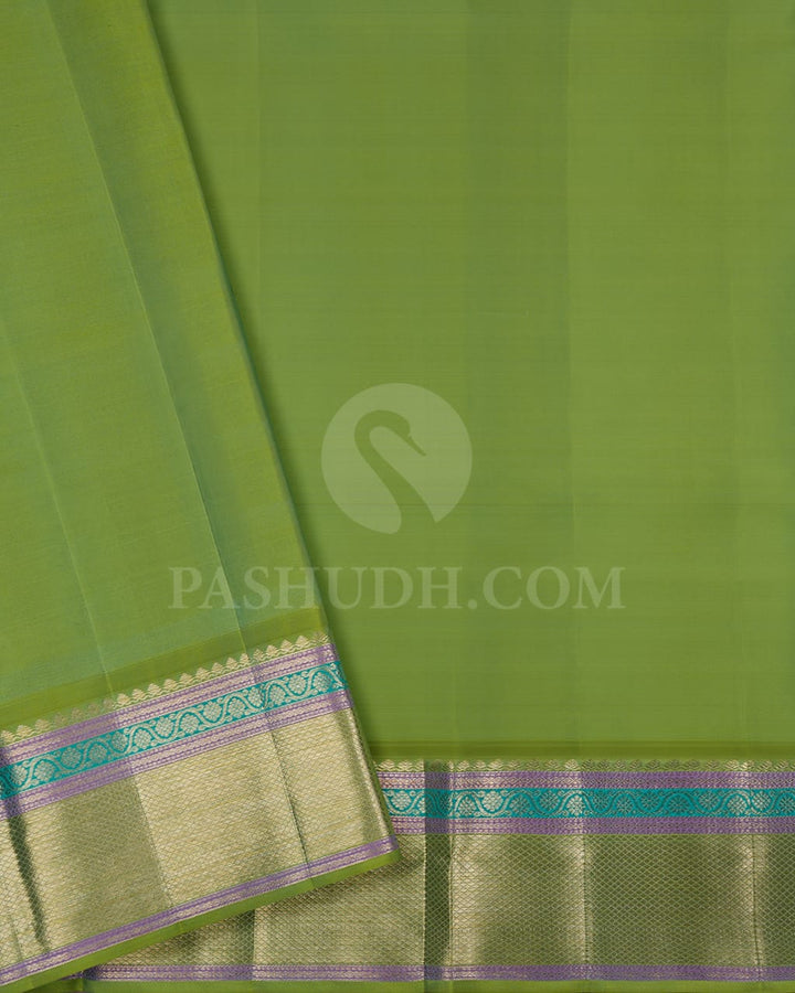 Turquoise Blue And Pear Green Kanjivaram Silk Saree-DJ357(B)