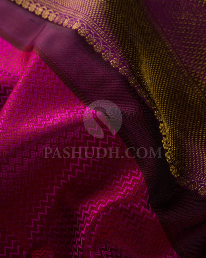 Orange And Rani Pink With Magenta Kanjivaram Silk Saree-D637(A)