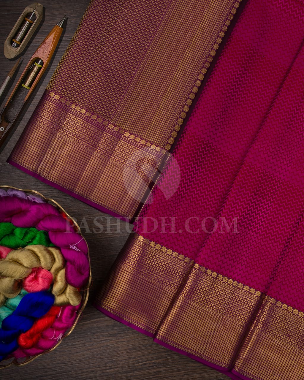 Orange And Rani Pink With Magenta Kanjivaram Silk Saree-D637(A)