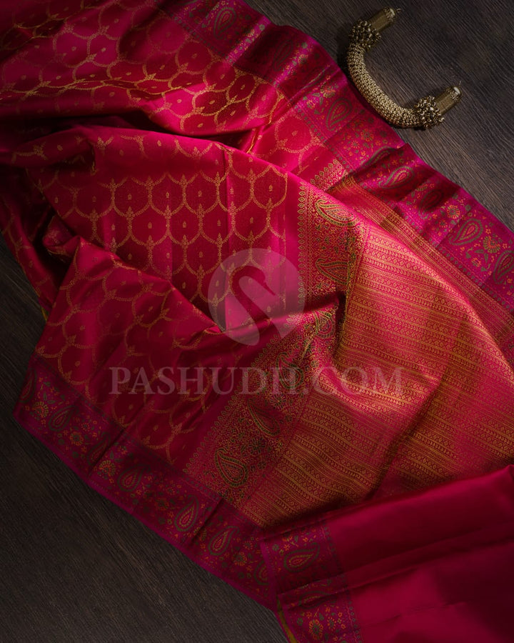Red And Rani Pink Kanjivaram Silk Saree-DJ359(C)