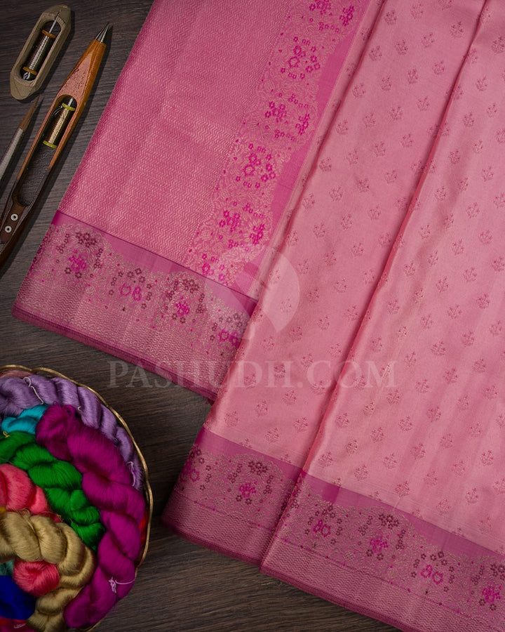 Baby Pink And Onion Pink Kanjivaram Silk Saree-D640(A)