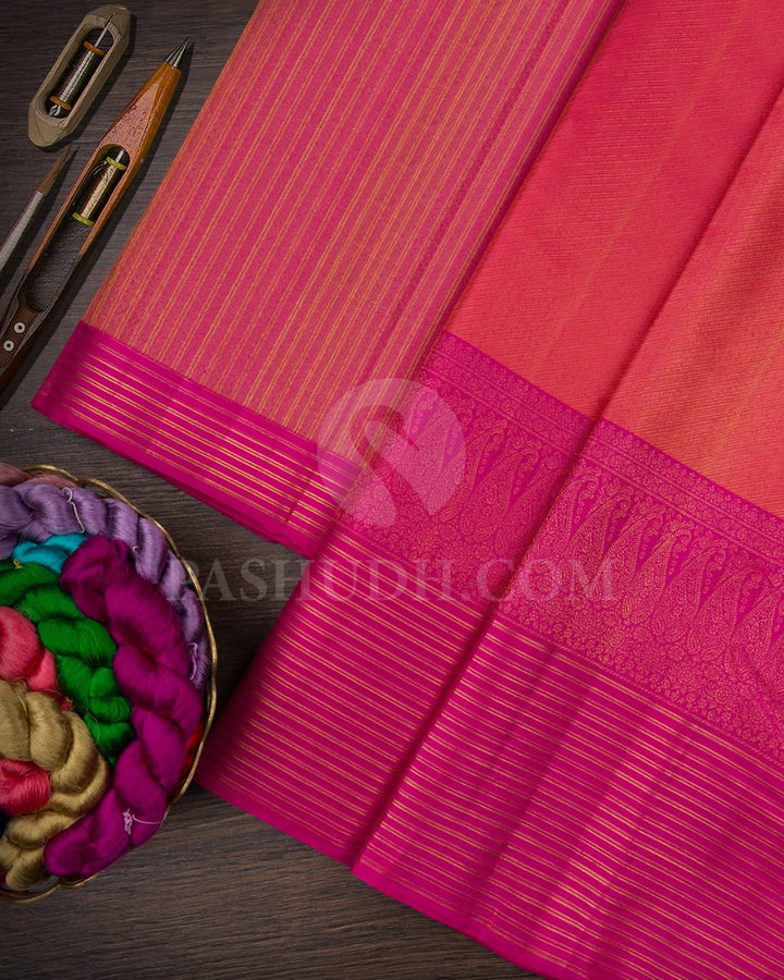 Peachy Pink And Hot Pink Kanjivaram Silk Saree-D633(A)