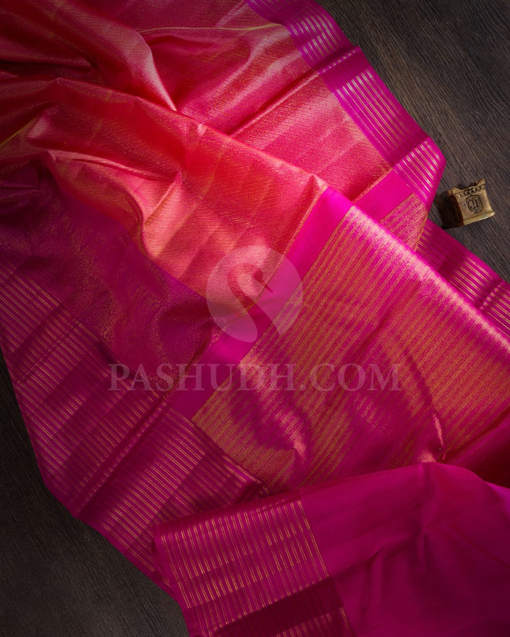 Peachy Pink And Hot Pink Kanjivaram Silk Saree-D633(A)