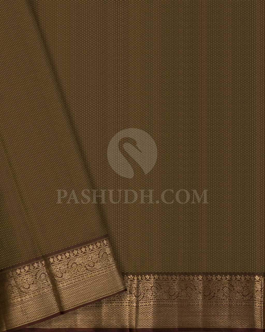 Khaki With Chocolate Brown Kanjivaram Silk Saree-D634(A)