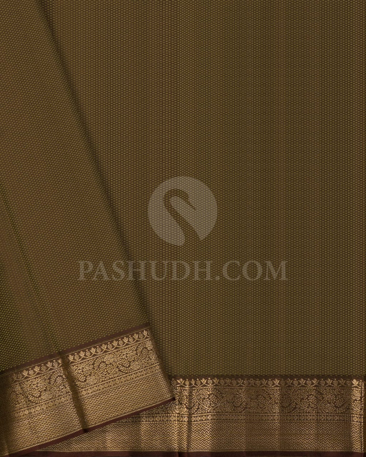 Khaki With Chocolate Brown Kanjivaram Silk Saree-D634(A)