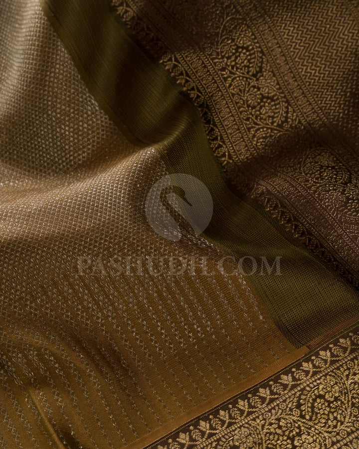 Khaki With Chocolate Brown Kanjivaram Silk Saree-D634(A)