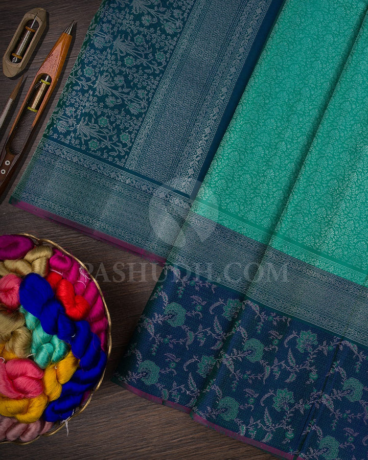 Green With Peacock Blue Kanjivaram Silk Saree-DJ370(B)