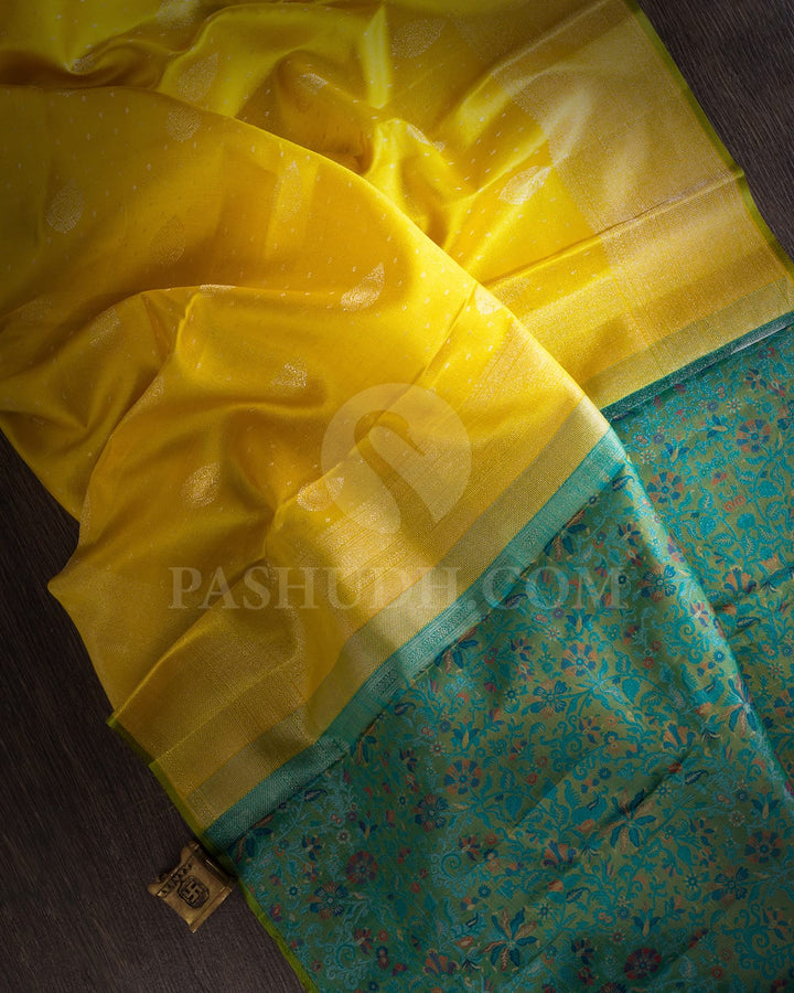 Mango Yellow And Olive Green Kanjivaram Silk Saree-DJ369(B)