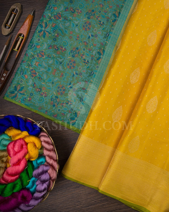 Mango Yellow And Olive Green Kanjivaram Silk Saree-DJ369(B)