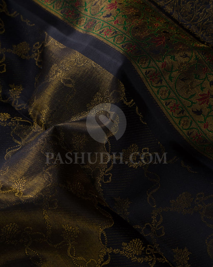 Black And Magenta Kanjivaram Silk Saree-DJ368(C)