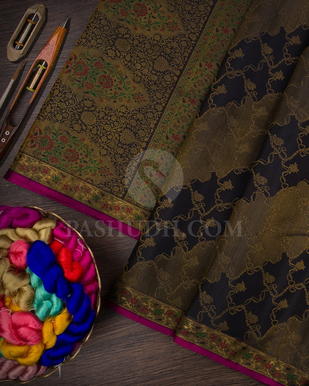 Black And Magenta Kanjivaram Silk Saree-DJ368(C)