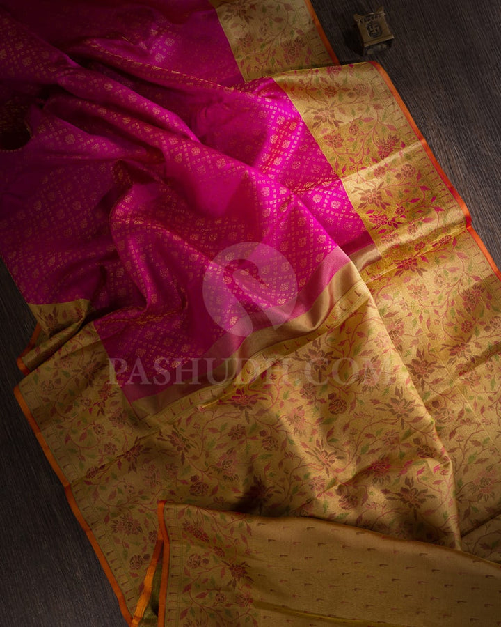 Rani Pink And Golden Yellow Kanjivaram Silk Saree-DJ364(A)
