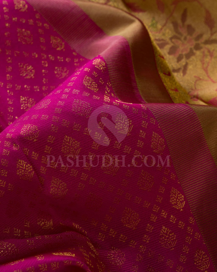 Rani Pink And Golden Yellow Kanjivaram Silk Saree-DJ364(A)