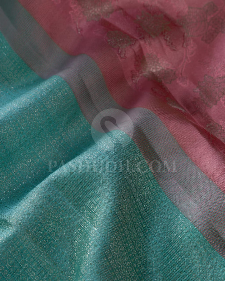 Tiffany Blue And Baby Pink Kanjivaram Silk Saree-DJ280(I)