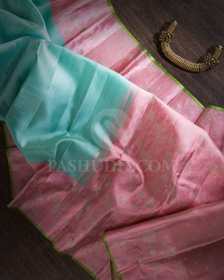 Tiffany Blue And Baby Pink Kanjivaram Silk Saree-DJ280(I)