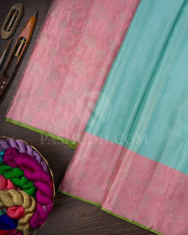 Tiffany Blue And Baby Pink Kanjivaram Silk Saree-DJ280(I)