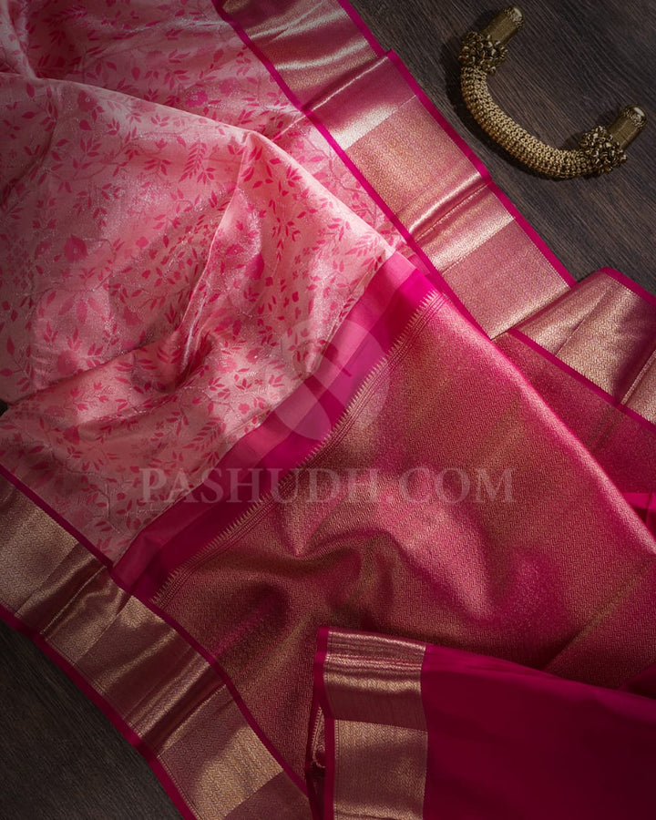 Raspberry Pink And Peachy Pink Kanjivaram Silk Saree-DJ375(A)