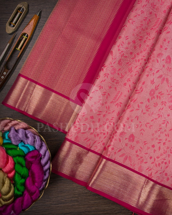 Raspberry Pink And Peachy Pink Kanjivaram Silk Saree-DJ375(A)