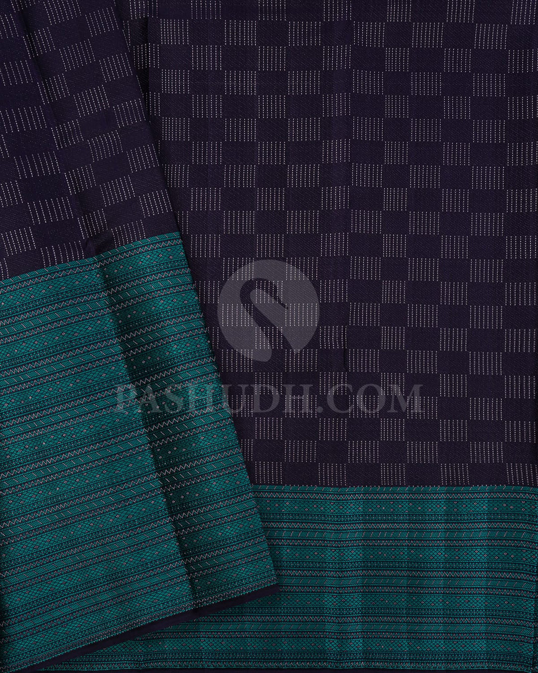 Deep Navy Blue And Teal Blue Kanjivaram Silk Saree-D631(A)