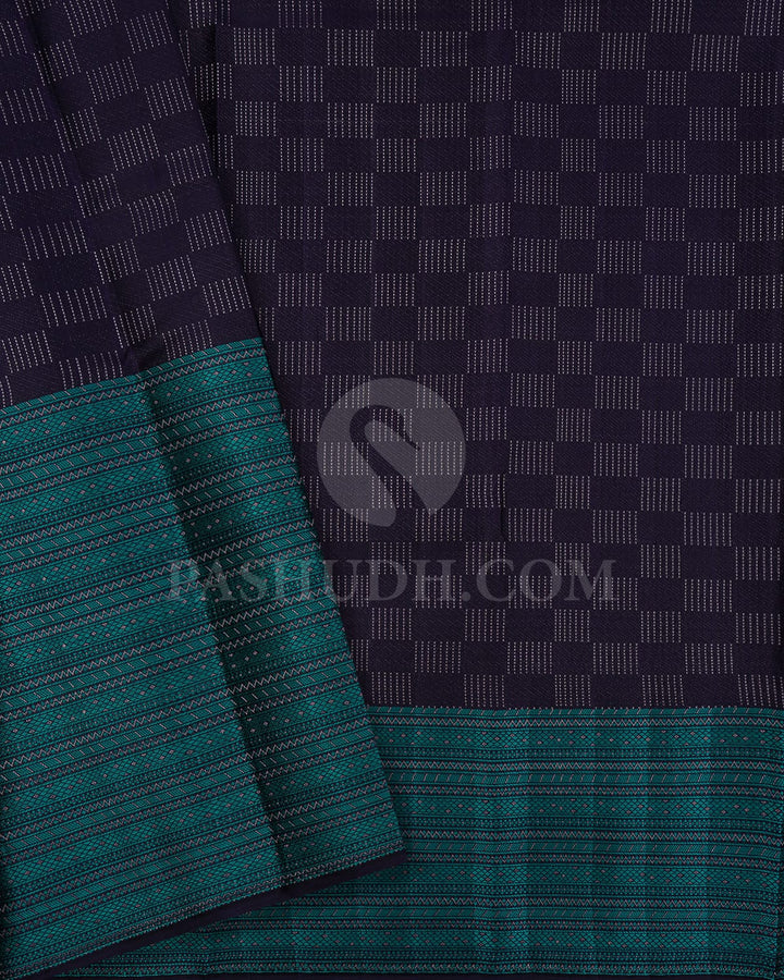 Deep Navy Blue And Teal Blue Kanjivaram Silk Saree-D631(A)