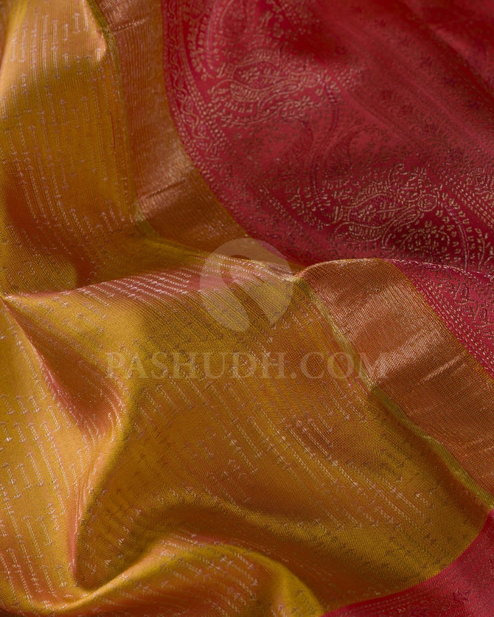 Mustard Yellow And Punch Pink Kanjivaram Silk Saree-D635(A)