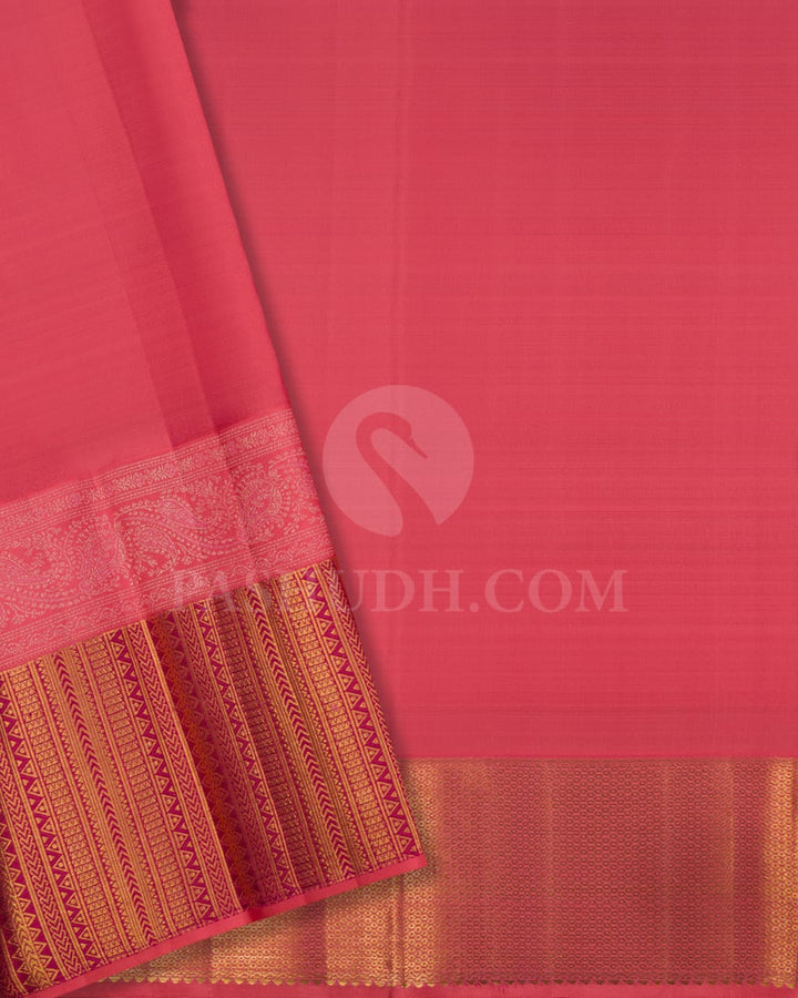 Mustard Yellow And Punch Pink Kanjivaram Silk Saree-D635(A)