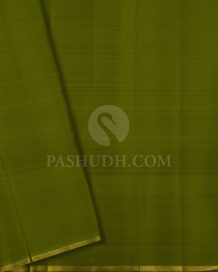 Deep Navy Blue And Olive Green Kanjivaram Silk Saree-DJ367(A)