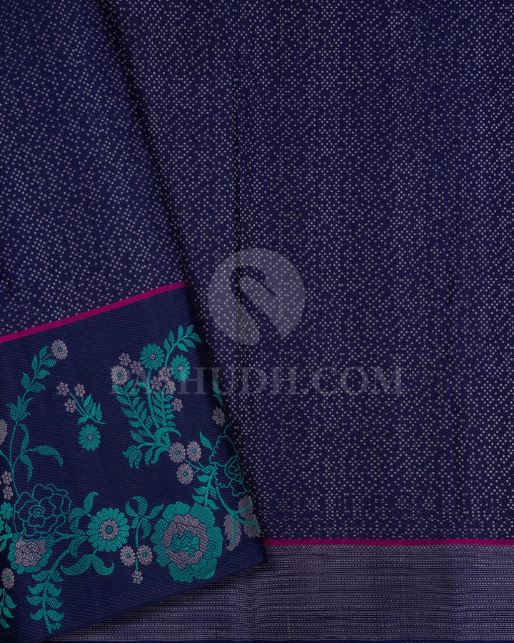 Turquoise Blue And Navy Blue Kanjivaram Silk Saree-DJ344(J)