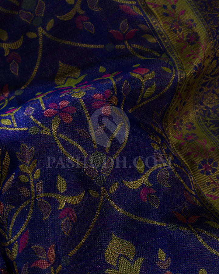 Royal Blue And Olive Green Kanjivaram Silk Saree-DJ365(B)