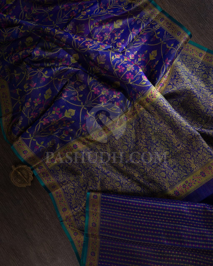 Royal Blue And Olive Green Kanjivaram Silk Saree-DJ365(B)